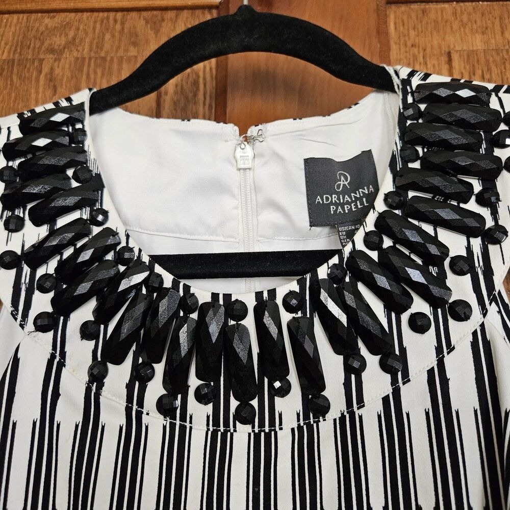 NEW Adrianna Papell Women Dress 10 Black/White Sleeveless Knee Length Polyester - Picture 9 of 9